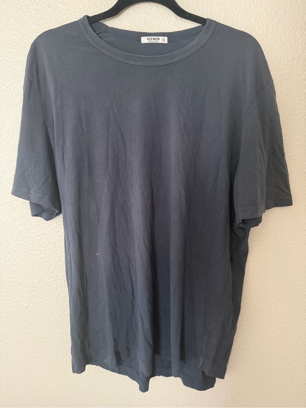 Buck Mason Charcoal Relaxed Crewneck Short Sleeve Tee Made in USA Cotton XL FLAW